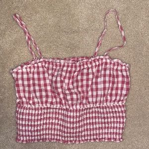 American Eagle Pink Gingham Crop Tank Top